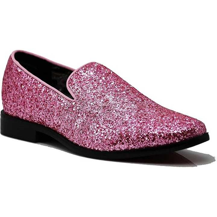 Men Size 12 Pink Glitter Vintage Style Dress Slip On Classic Tuxedo Loafer Shoes