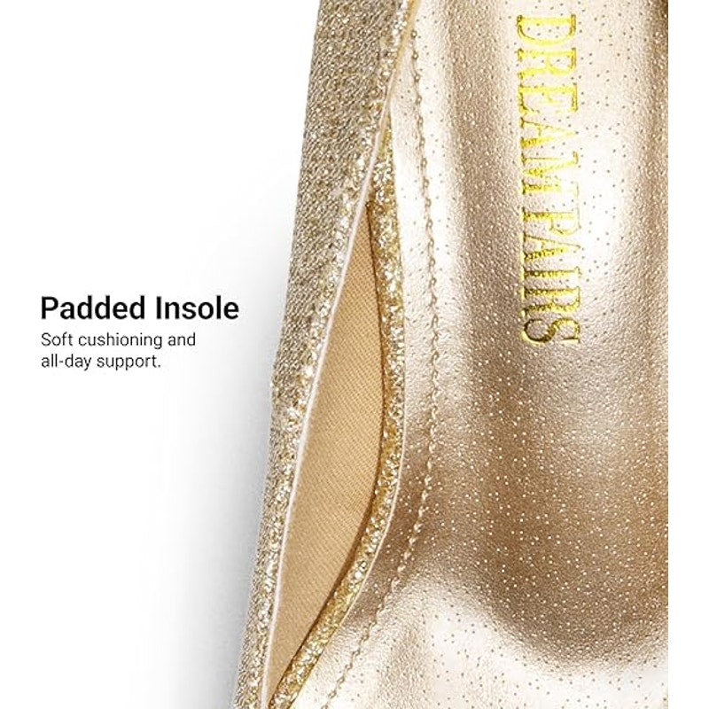 Dream Pairs Womens Size 9.5 Tiffanny Gold Glitter 3.5" Low Heel Platform Shoes