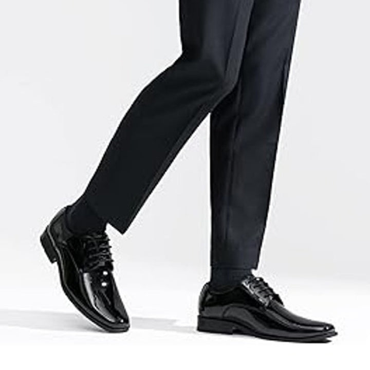 Jousen Mens Size 13 Shiny Black Faux Leather Lace Up Formal Oxford Loafer Shoes