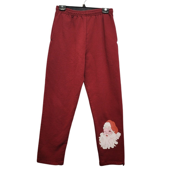 Hand Printed Upcycled Womens Small Christmas Santa Sweatpants w Drawstring
