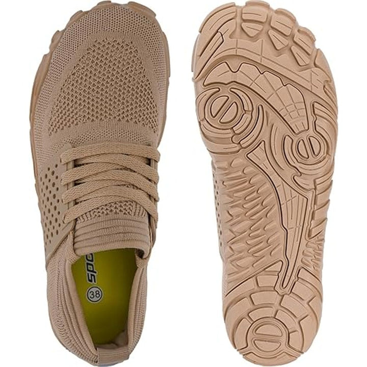 New Joomra Womens Size 11.5 Tan Mesh Lace Up Barefoot Wide Toe Box Sport Shoes