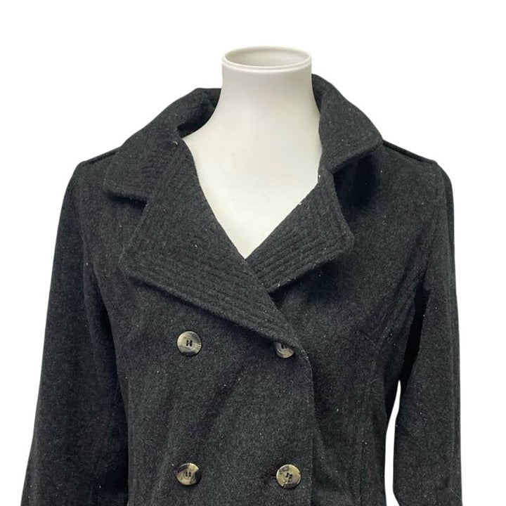 Coffee Shop Womens Large Gray Wool Blend Double Breasted Long Sleeve Pea Coat