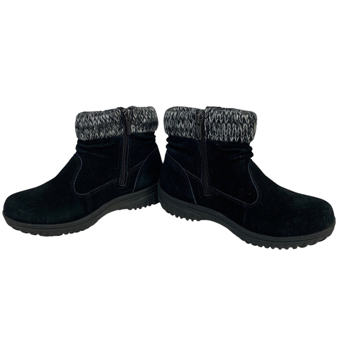 Khombu Womens 6 Black Ankle All Weather Boots Suede Round Toe Knit Top Shoes