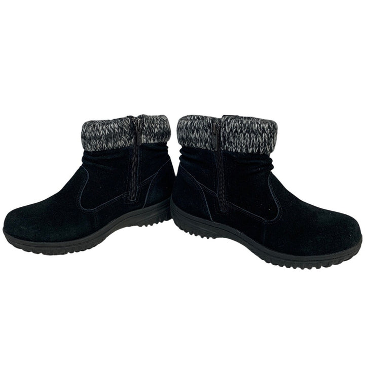 Khombu Womens 6 Black Ankle All Weather Boots Suede Round Toe Knit Top Shoes
