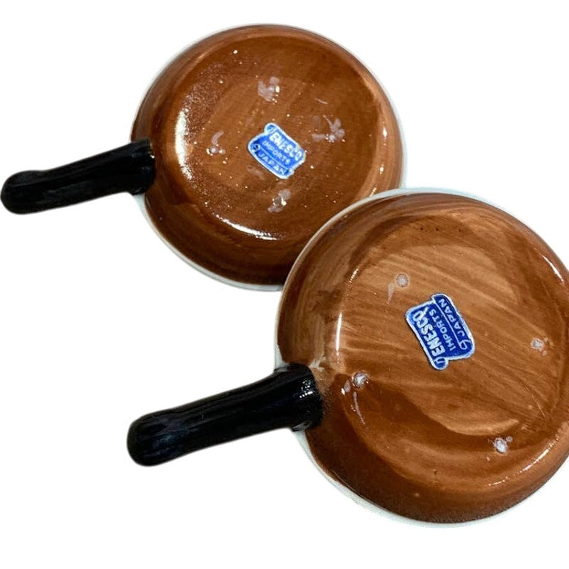 Vintage Enesco Imports Japan Ceramic Strawberry Sauce Pan Salt Pepper Shaker Set
