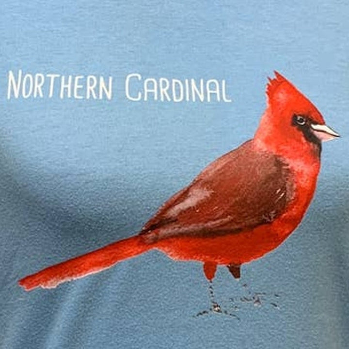 Wingspan Inspired Womens Small Red Cardinal Bird Hand Printed Upcycled Tee