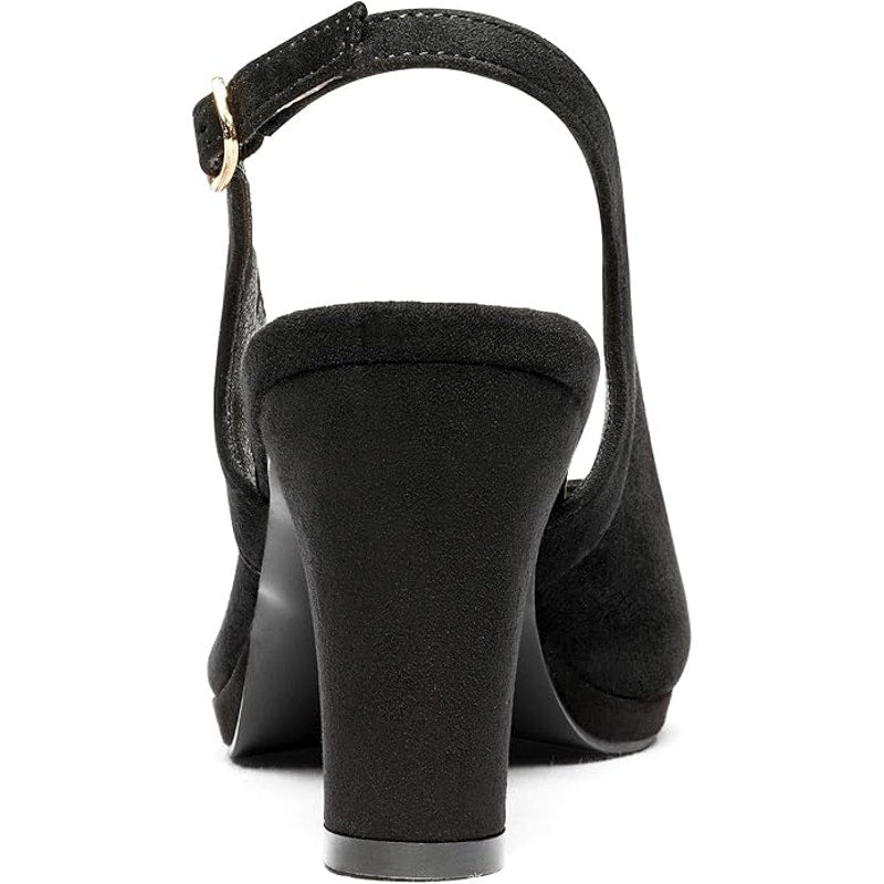 Dream Pairs Womens Size 8 Black Faux Suede Open Toe 3.5" Heel Slingback Shoes