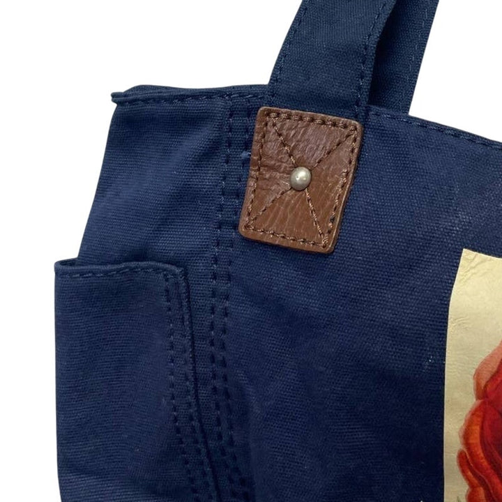 Faded Glory Navy Canvas Tote with Hand-Printed Red Peony, Upcycled