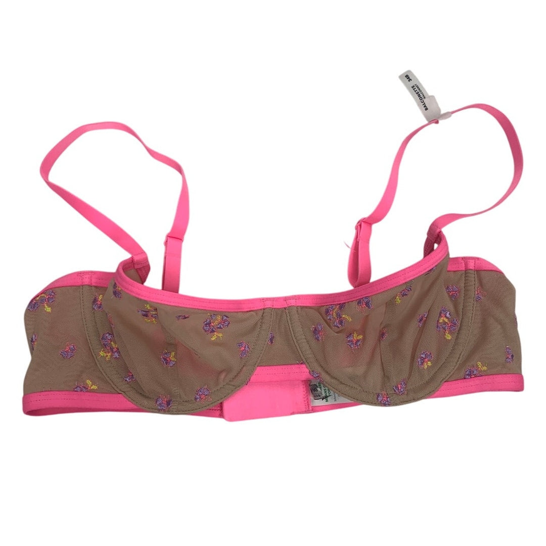 New Aerie Womens 34B Pink Tan Underwire Floral Adjustable Strap Balconette Bra