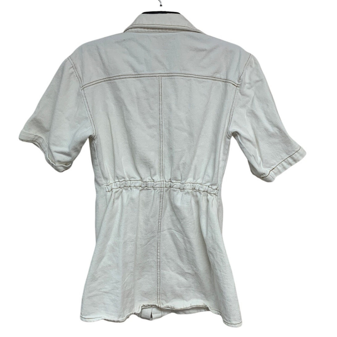 Petal &amp; Pup Womens Size 4 White Hailey Short Sleeve Snap Up Denim Mini Dress