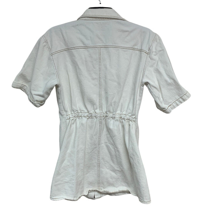 Petal &amp; Pup Womens Size 4 White Hailey Short Sleeve Snap Up Denim Mini Dress