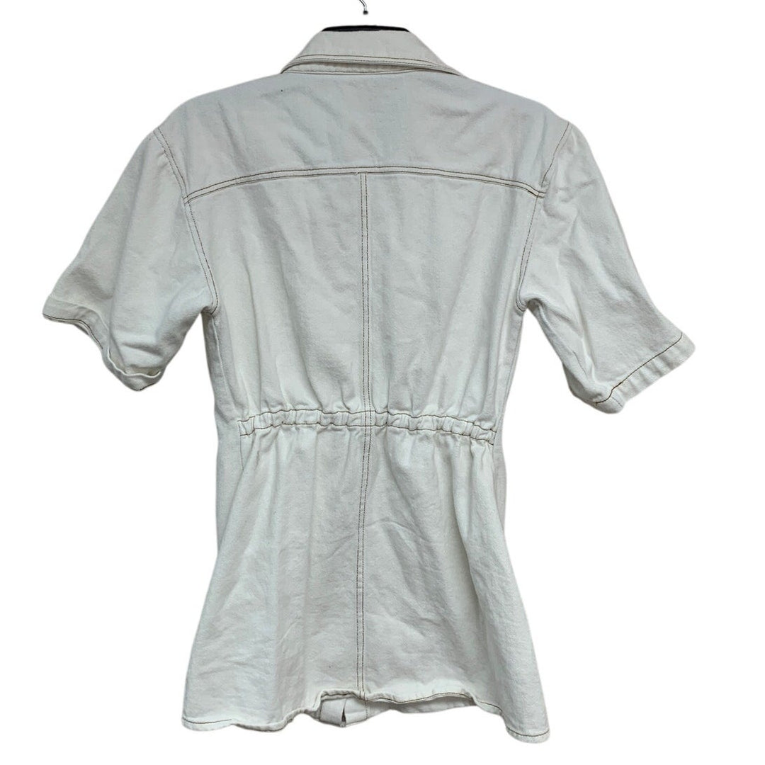 Petal &amp; Pup Womens Size 4 White Hailey Short Sleeve Snap Up Denim Mini Dress