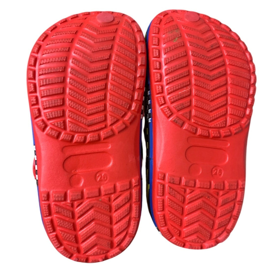 Toddler Boy Size 9.5 Red Blue Race Car Slide On Clog Lightweight Sandal Shoes