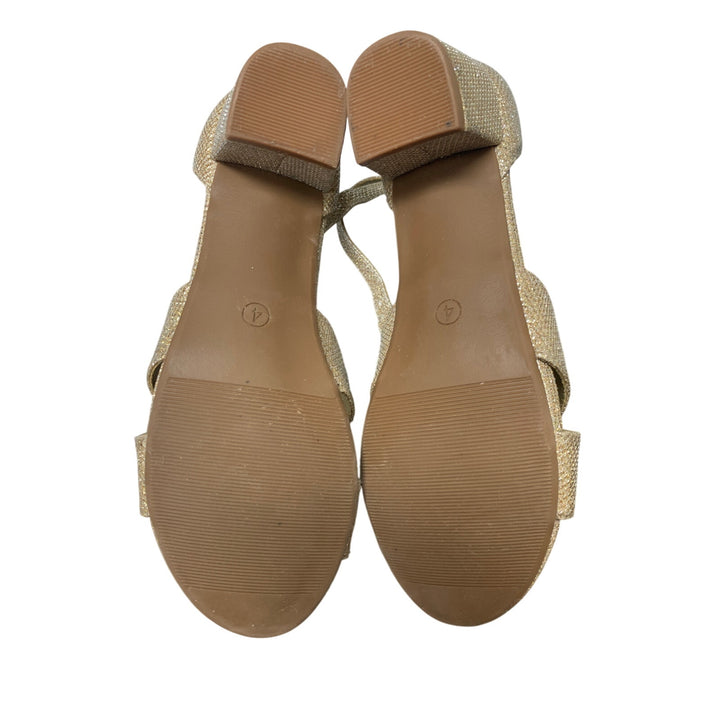 Laurmosa Girls 4 Gold Glitter Open Toe 1.75" Block Heel Ankle Strap Sandal Shoes