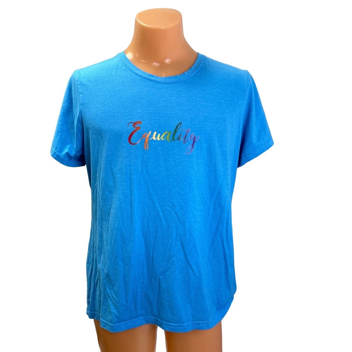 Hand Printed Womens XXL Upcycled June Pride Month Rainbow Equality Crew Neck Tee