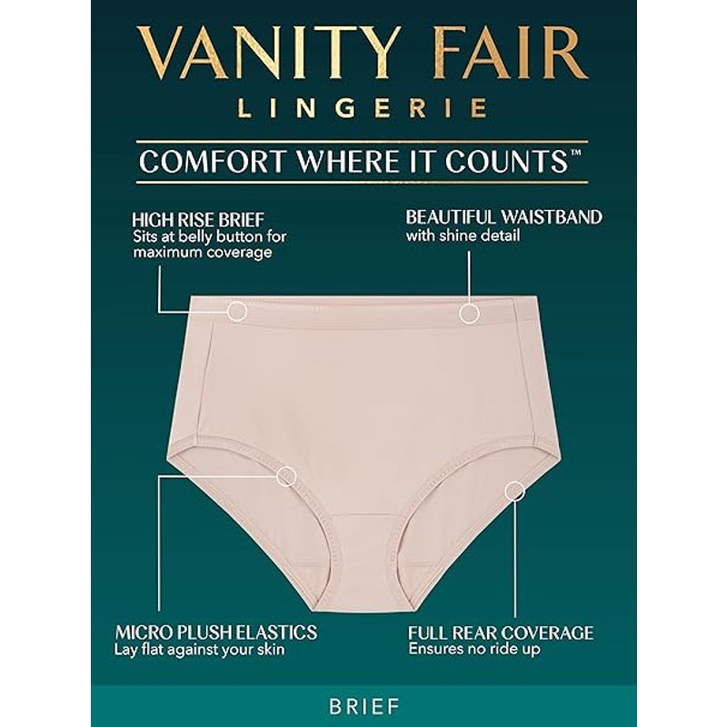 New 3-Pack Vanity Fair Womens Size 10 Tan Comfort Where It Counts Briefs