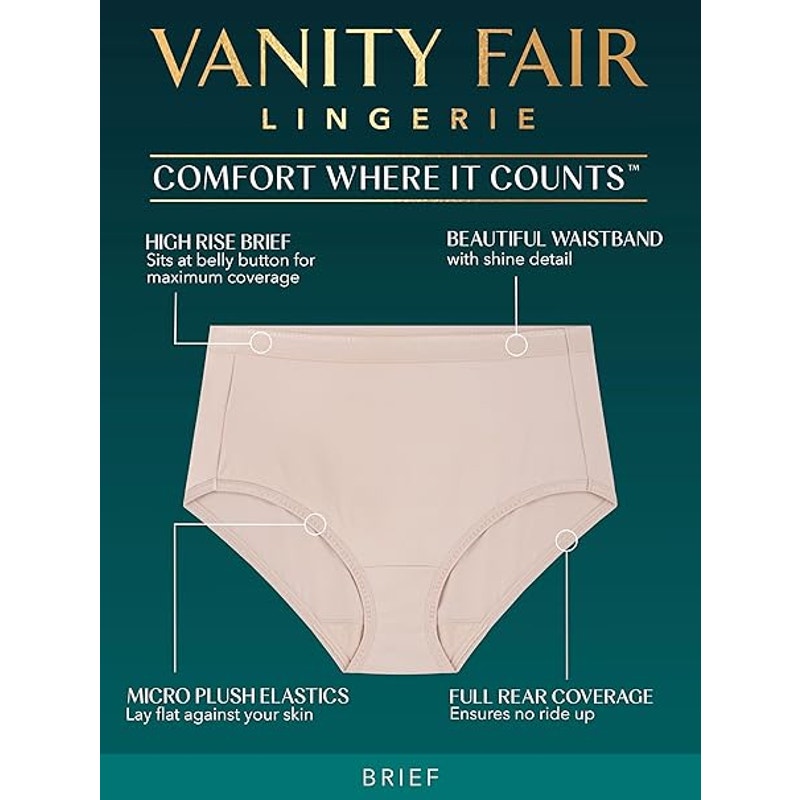 New 3-Pack Vanity Fair Womens Size 10 Tan Comfort Where It Counts Briefs