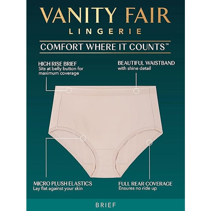 New 3-Pack Vanity Fair Womens Size 10 Tan Comfort Where It Counts Briefs