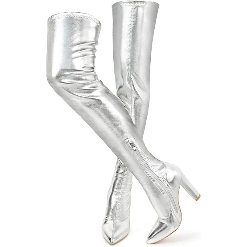 Wsheliu Womens Size 11 Silver Thigh High 4&