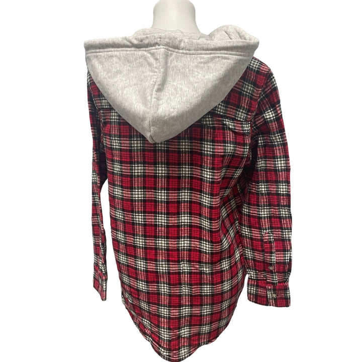 New Time and Tru Womens Small Long Sleeve Plaid Flannel Cotton Blend Hoodie
