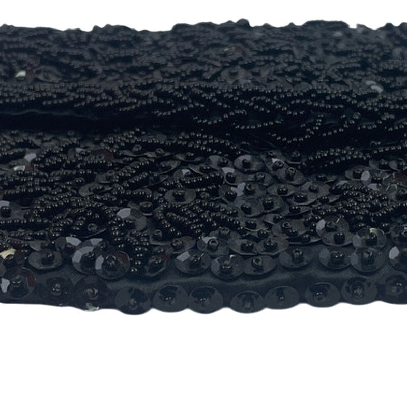 Vintage Black Beaded Small Foldover Evening Event Envelope Clutch Purse Handbag