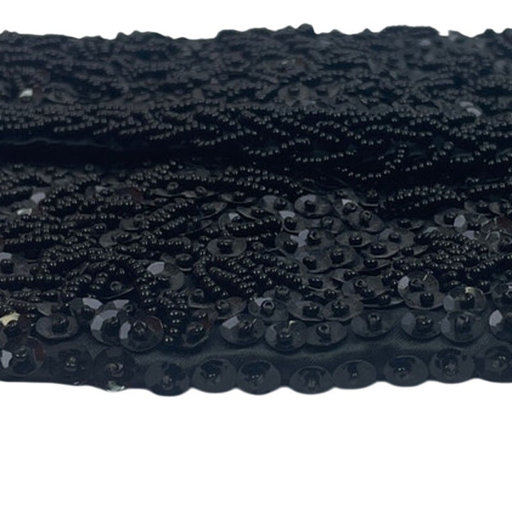 Vintage Black Beaded Small Foldover Evening Event Envelope Clutch Purse Handbag