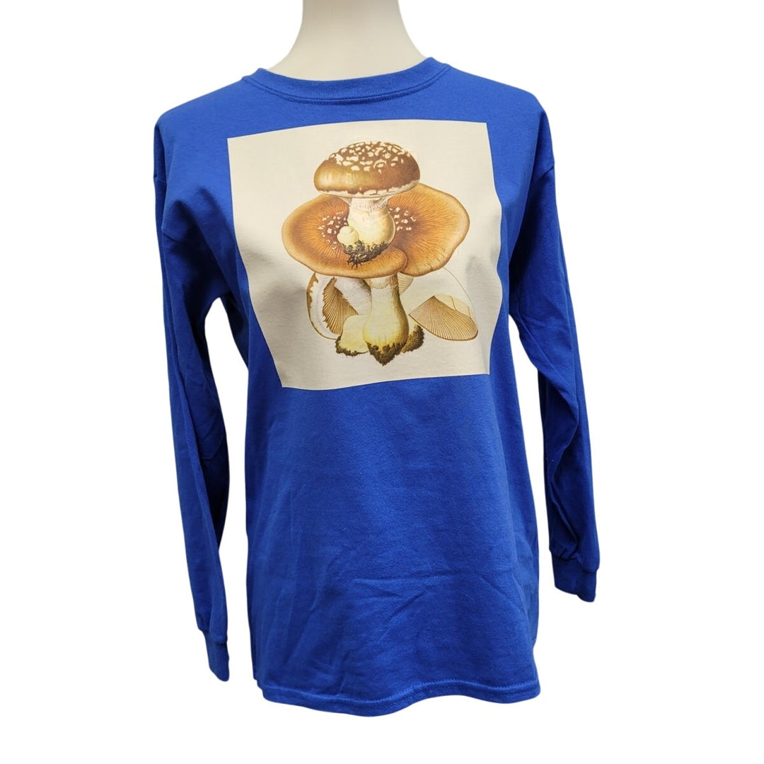 New Hand Printed Upcycled Youth XL Pleurotus Spodoleucus Oyster Mushroom T-Shirt