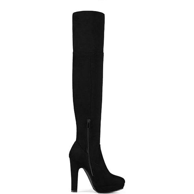 New Dream Pairs Women Size 7 Black Faux Suede 5" Heel Thigh High Over Knee Boots