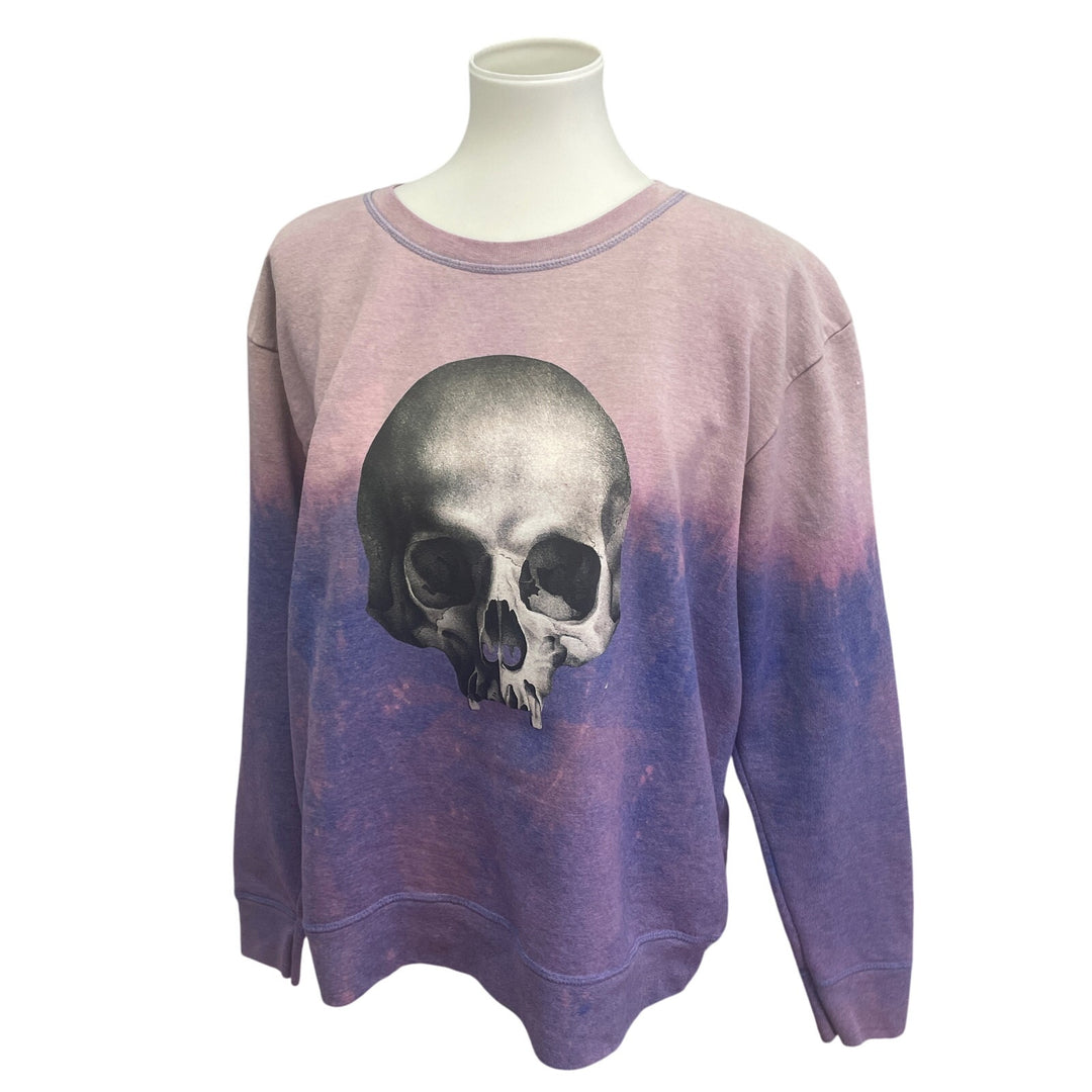Upcycled Hand Printed Womens XL Human Skull Goth Bones Tie Dye Sweatshirt