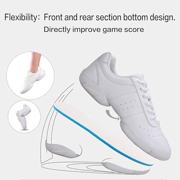 Smapavic Womens Size 9.5 White Faux Leather Lace Up Athletic Cheer Sneaker Shoes