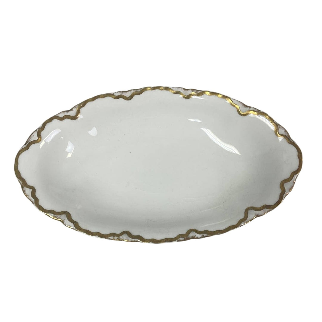 Vintage 1929 Pope-Gosser Sepia Gold Trimmed Ceramic China Small Oval Butter Dish