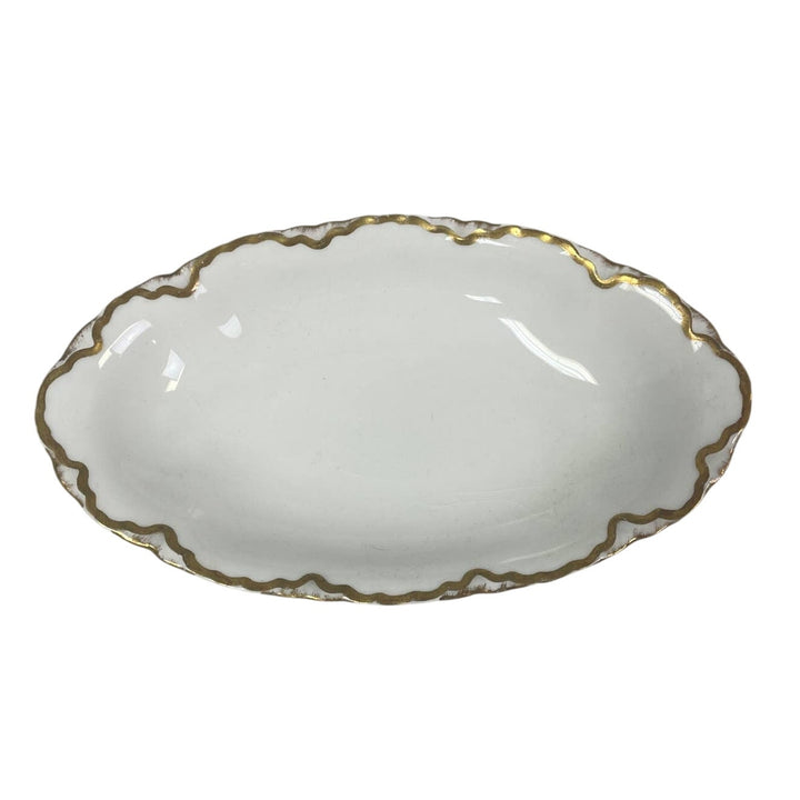 Vintage 1929 Pope-Gosser Sepia Gold Trimmed Ceramic China Small Oval Butter Dish