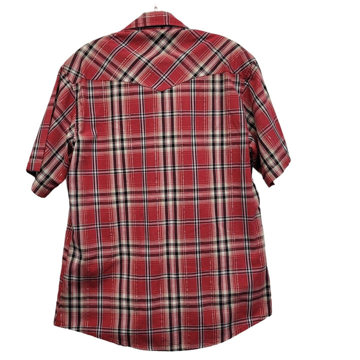Wrangler Mens Medium PolyCotton Short Sleeve Plaid Pearl Snap Up Western Shirt