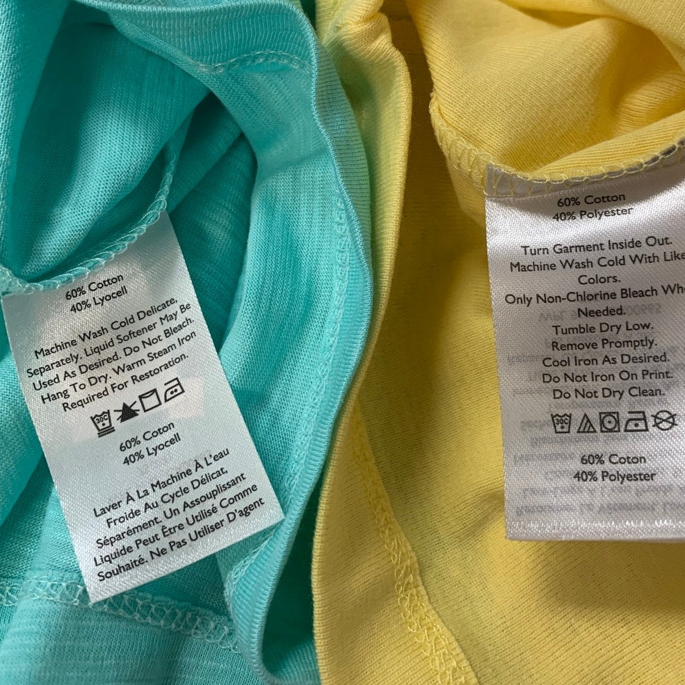 2 New Eddie Bauer Womens Small Blue Yellow Gatecheck Pocket Heathered Tank Tops
