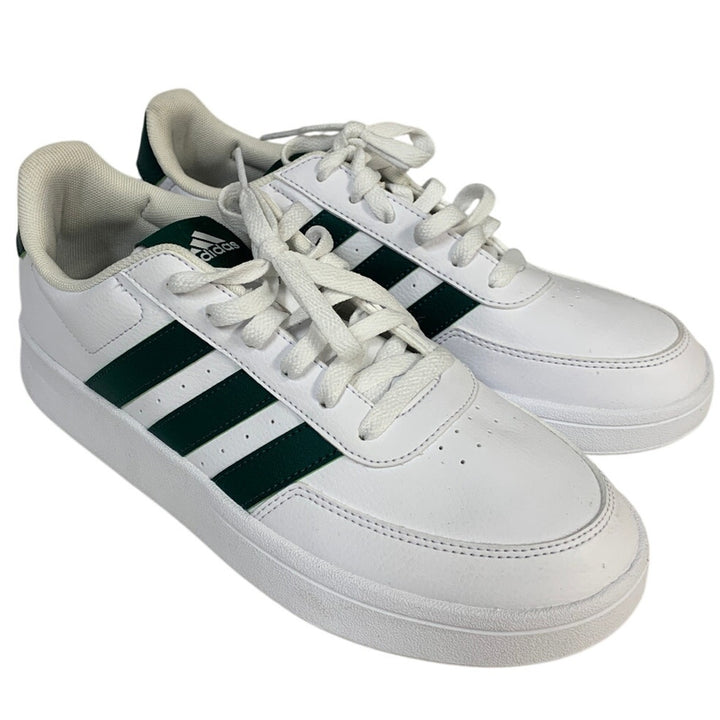 New In Box Adidas Mens Size 11 Breaknet 2.0 White Faux Leather Green Strip Shoes