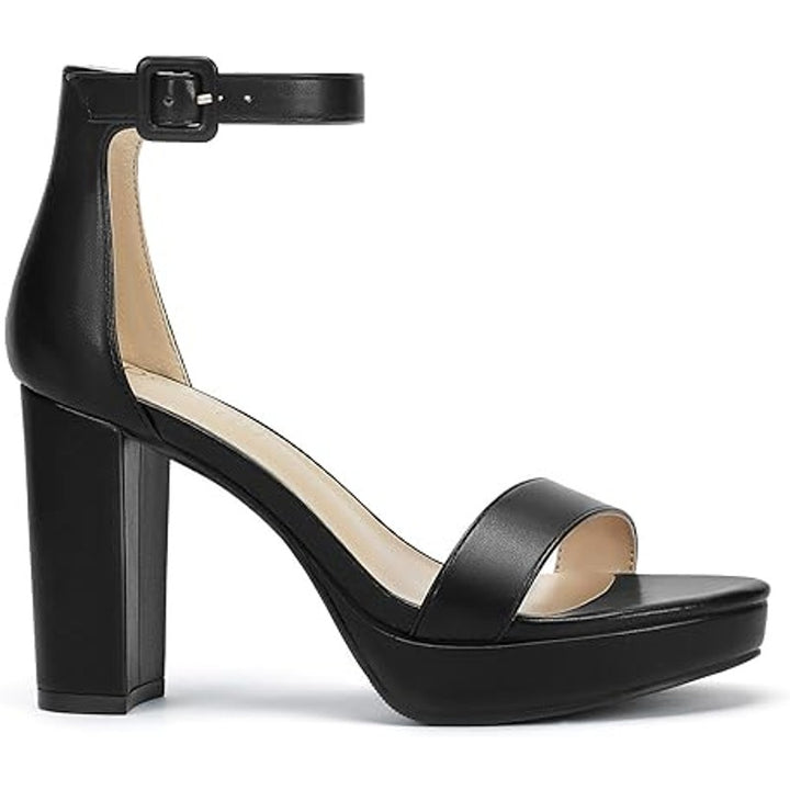 Dobolin Womens Size 8.5W Wide Black 4" Platform Heel Open Toe Ankle Strap Shoes