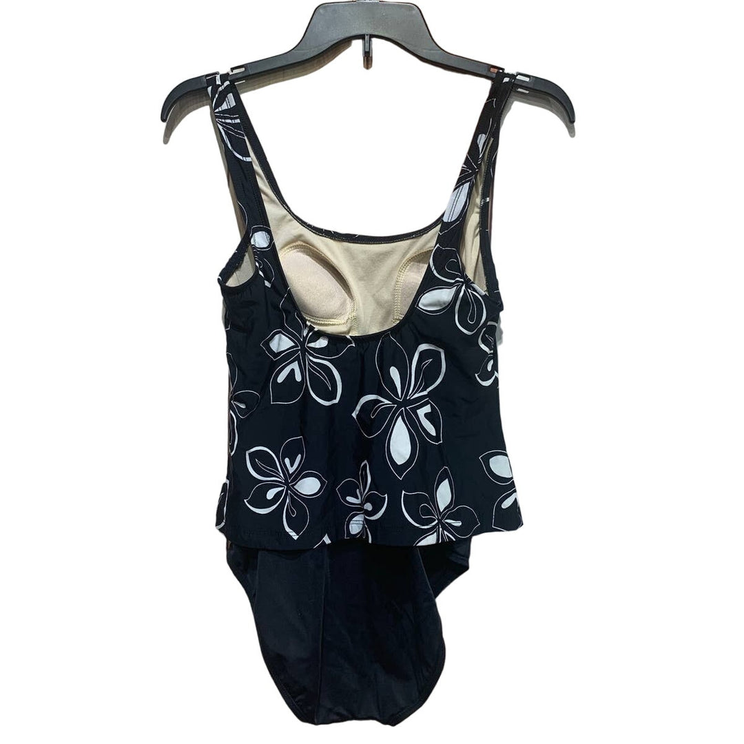 Mix It Womens Size 8 Black White Floral Tankini Skirted One Piece Swim Suit