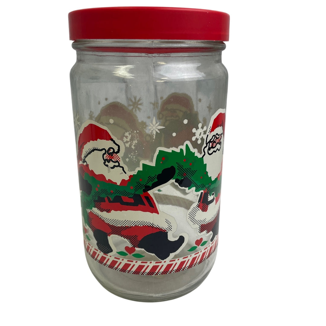 4 Piece Christmas Santa Claus Ceramic Mug Glass Storage Jar w Lid Holiday Lot