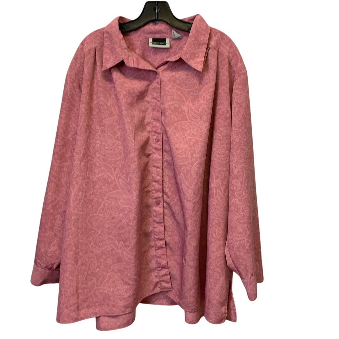 Maggie Barnes Plus Size 26W Long Sleeve Pink Paisley Polyester Button Down Shirt