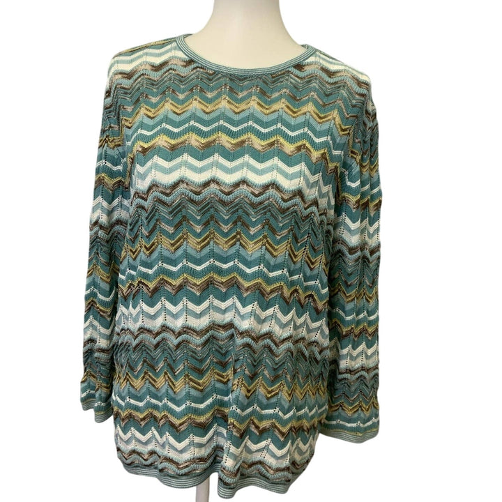 Alfred Dunner XL Chevron Stripe Long Sleeve Crew Neck Metallic Knit Sweater