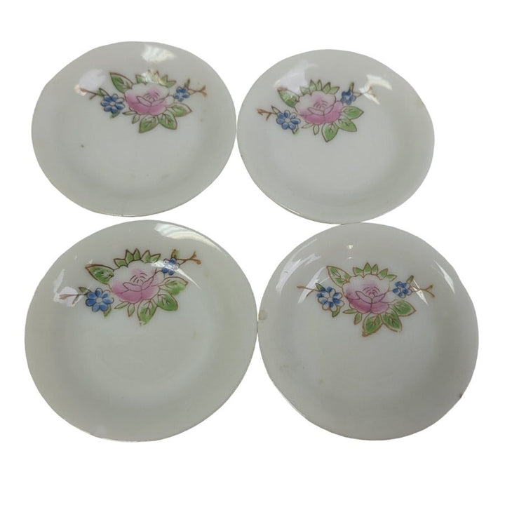 Vintage Mini Doll Floral Ceramic Tea Teapot Plate Cup Pitcher Set Made in Japan