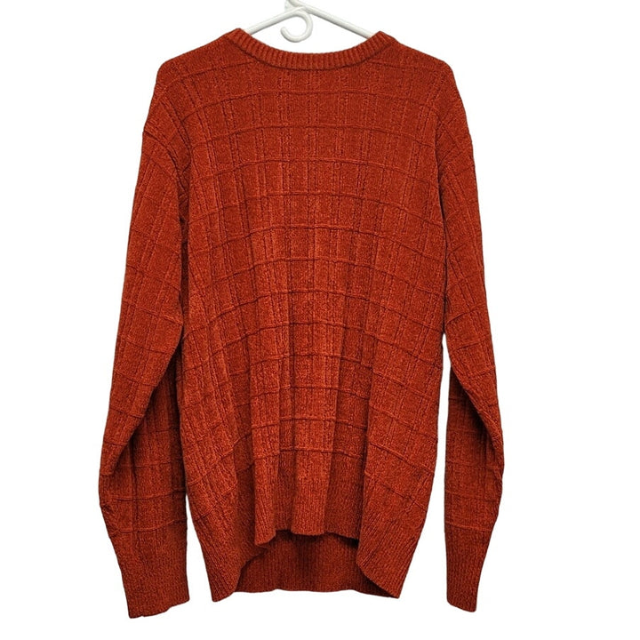 Consensus Mens Large Acrylic Long Sleeve Textured Grid Orange Knit Sweater