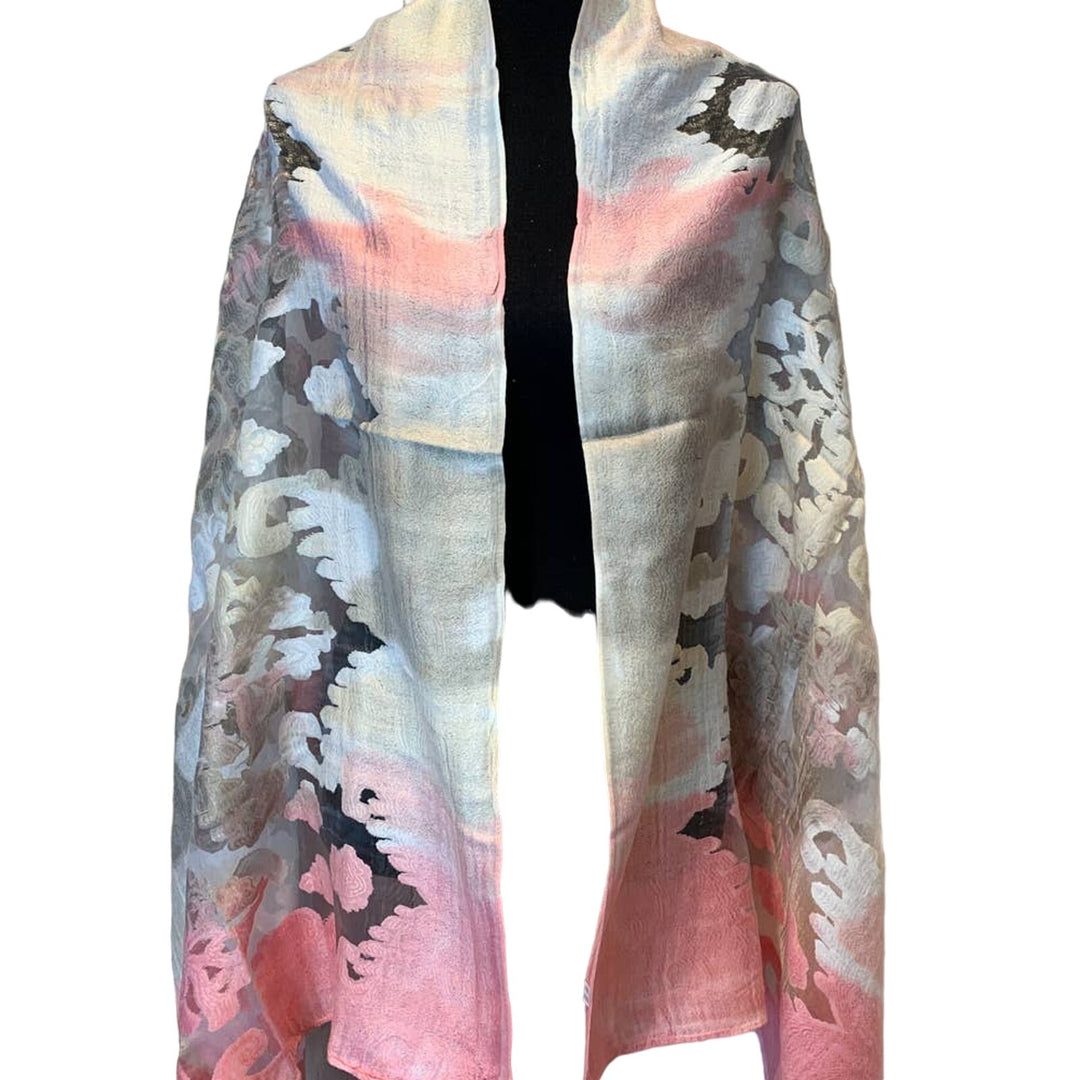 New Pretty Pink Long Sheer Pink Silver White Watercolor Lightweight Scarf Wrap