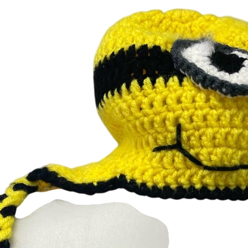 Handmade Crochet Minions Child Yellow Black Single Eye Sock Cap Hat w Braids
