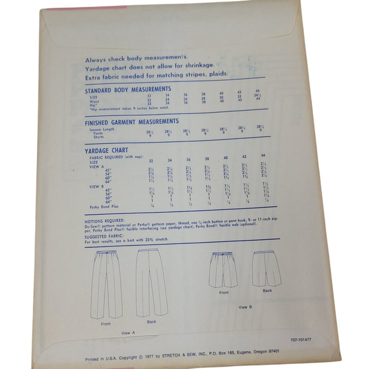 1977 Stretch &amp; Sew 707 Paris Pleated Pants Sewing Pattern, Complete &amp; Uncut