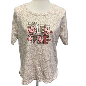 Hand Printed Upcycled Womens Large Little Miss Valentine Short Sleeve Tee Shirt