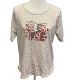 Hand Printed Upcycled Womens Large Little Miss Valentine Short Sleeve Tee Shirt