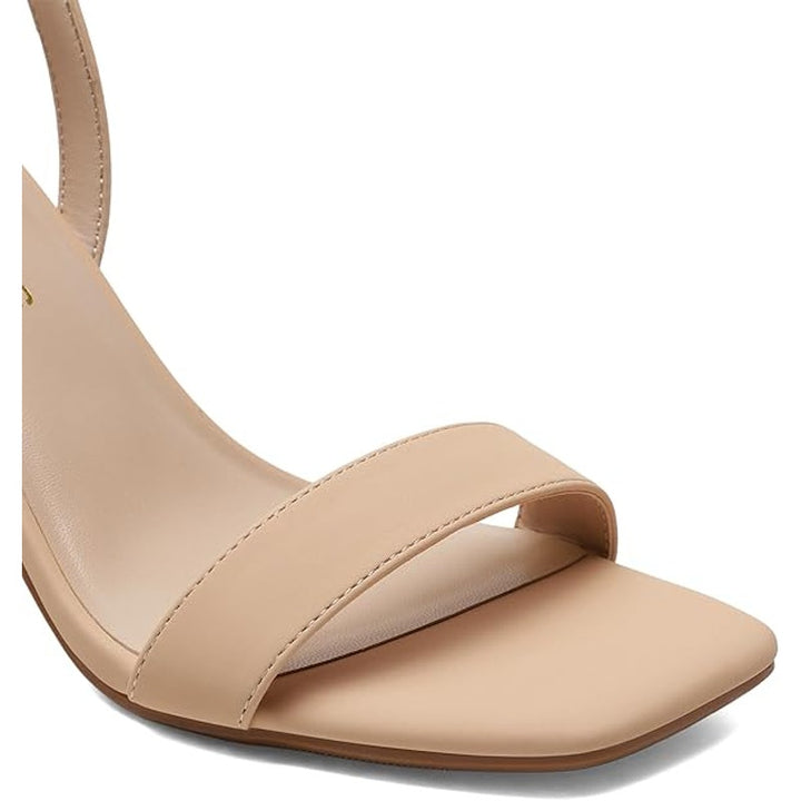 New Dream Pairs Womens Size 7 Nude Tan 3.25" Chunky Heels Square Open Toe Shoes