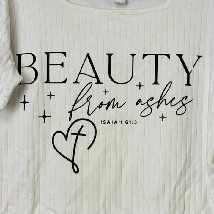 Upcycled Hand Printed Womens Medium Beauty From Ashes Jesus Tee Shirt