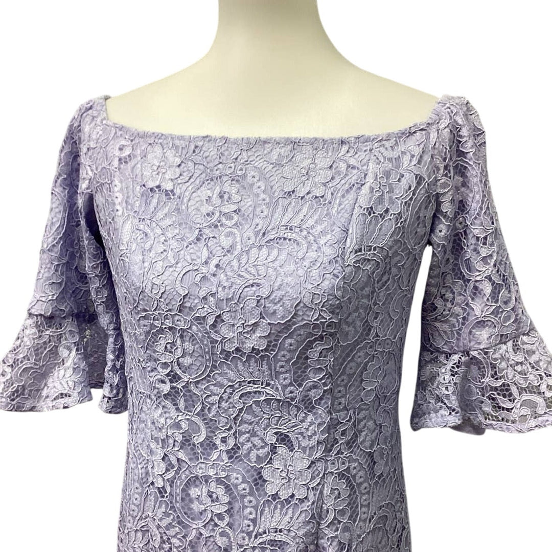 Nanette Lepore Size 10 Lilac Bell Sleeve Lace Overlay Off Shoulder BodyCon Dress